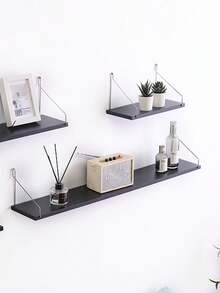 1 pieza Estante flotante rústico de pared, estante flotante de pared de madera para dormitorio, estante de baño de estilo granja, estante colgante de almacenamiento, organizador montado en pared, estante colgante para plantas - Negro - Ver 7