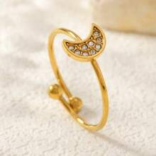 Juego de anillos con baño de oro al estilo francés para mujer, set único de anillos de circonita sintética con diseños de corazón, luna y delfín, anillos ligeros y de lujo, anillos de acero inoxidable sencillos pero elegantes, regalos para fiestas y cumpleaños, parejas