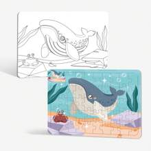Qiwan 48Pcs Ocean Animals Underwater World Interlocking Puzzle, Shark, Sea Turtle, Octopus, Dolphin, Whale, Seahorse,White Coloring Board Double-Sided Educational Toys ,Birthday Party Gifts For Kids