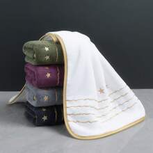 Set de 5 toallas de baño con borde dorado, toallas absorbentes y de secado rápido para uso en exteriores de 74*34cm, con diseño de bordado de 5 estrellas simple, adecuadas para vacaciones, campamento al aire libre, playa, fitness, natación, viajes, spa, apropiadas para Halloween, Navidad, Acción de Gracias, toallas de ducha para salón de belleza, hotel, deportes, artículos esenciales para el hogar