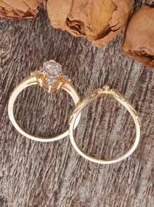 2 piezas Anillos con diseño de corona de reina de estilo elegante, con forma de rombo y circonita cúbica, adecuados para fiestas, vacaciones, cumpleaños, citas
