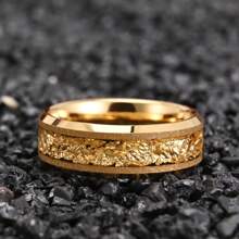 1 Pc 8MM Customized Matte Gold Tungsten Steel Ring - Luxury Gold Foil Accented, Elegant Wedding/Engagement Ring, Polished Surface, Comfortable Fit, Engraved Design, Anniversary Gift For Him!