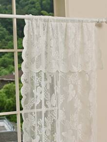 1pc Solid Color Knitted Butterfly Ornament Pole Sheer Curtain, Suitable For Outdoor Wedding And Indoor Use - White - View 1