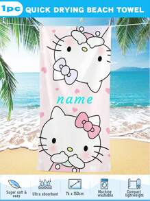 Sanrio 1 PIEZA personalizada con 2 gatitos opuestos, toallas de playa de verano, toallas de baño absorbentes y de secado rápido con estampado de dibujos animados, texto personalizado, impresión digital, chal protector solar para vacaciones en la playa, adecuado para niñas y adultos