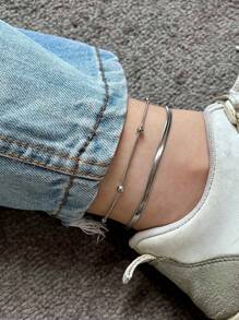 Nooxian 1pc Women's Anklet, Beach Vacation Waterproof Stainless Steel Snake Bone Chain Anklet, Versatile Daily Wear, Gift (Random Bead Quantity)