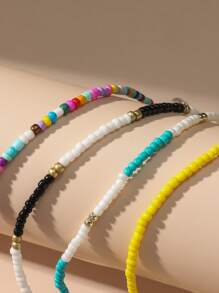 1 conjunto de 4 tornozeleiras de contas boêmias, pulseiras coloridas de contas e pingentes feitas à mão, adequadas para uso diário feminino e festas na praia
