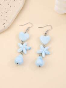1 par de brincos minimalistas de cerâmica com pingente em forma de estrela-do-mar azul e elementos mistos, elegantes e versáteis, adequados para férias, festas e uso diário