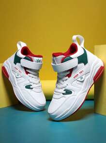 Zapatos deportivos antideslizantes y cómodos para niños de Zhongbang, zapatos de color block para niños, parte superior transpirable y ligera, suela pintada antideslizante, adecuados para uso diario, zapatillas casuales de medianos de material mixto versátiles para niñas, apropiados para todas las estaciones, con estilo y cómodos
