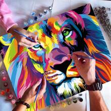 Kit de pintura digital DIY al óleo acrílico, 40*50cm con pinturas y pinceles, excelente para aliviar el estrés, pintura a mano por número, diseño de león colorido, artesanía de decoración para pared, pintura para principiantes, regalo ideal (sin marco)