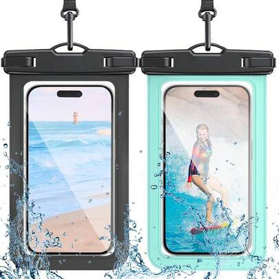 2 Pack Waterproof Phone Pouch With Adjustable Lanyard For IPhone 17 16 15 14 13 12 Pro Max,  Galaxy S25/S24 Up To 7.5", IPX8 Cellphone Water Proof Phone Case Dry Bags Black/Green