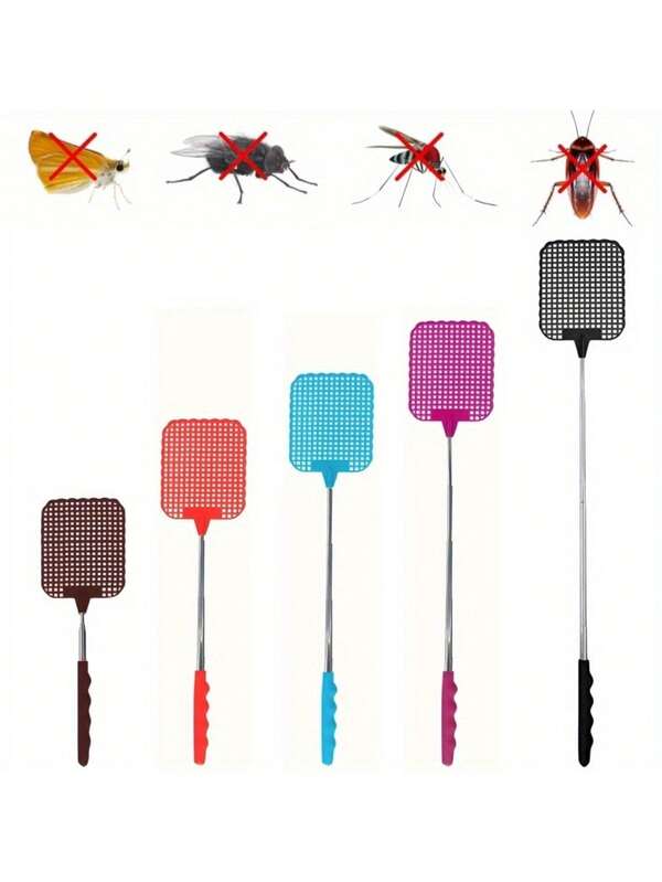 1pc Extendable Stainless Steel Handle Fly Swatter - Ergonomic Insect Killer With Multiple Color Options (Red/Purple/Blue/Brown), No Electricity Needed For Fruit Flies, Mosquitoes And Household Insects, Essential For Summer Pest Control