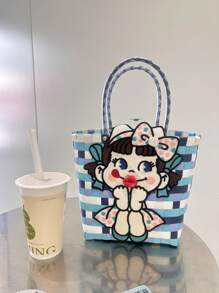 Sac à main tressé avec lèvres rouges mignonnes, sac de transport adorable, sac de rangement doux, sac d'été coloré, sac de fille à nœud, sac à main de style lolita, sac de déguisement, sac fourre-tout de style britannique, sac à main de fête sucré