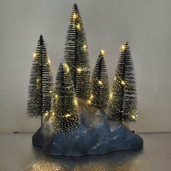 Pre - Lit Mini Christmas Tree Scene With Warm White LED Lights, Red Berries & Snowy Mountain Base, Tabletop Holiday Decor For Xmas Party, Mantel, Home & Office Display, Gadget, Regali Idee, Regali Di, Albero Di, Izie, Casa, 2025, Regali Idee
