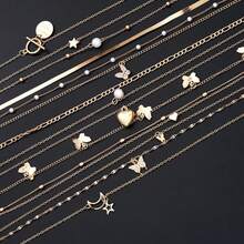 Conjunto de collares apilables simples para mujer, collares con colgante de mariposa, corazón, estrella, perla y Luna, joyería Bohemia, regalos 2025 U3GJ - 6340402HB - Ver 8