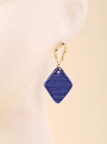 1 par de pendientes con colgante de cerámica en forma de rombo, estilo vintage y retro, color azul, adecuado para vacaciones, fiestas y uso diario