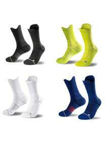 1/2 Pairs Purple Mesh Crew Socks For Men, Professional Basketball, Outdoor Sports, Moisture Wicking, Non-Slip, Cushioned, Elastic, Breathable, Fall