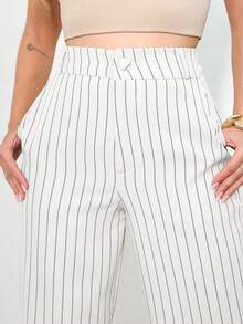 MODA MO, REF: H932. Striped Women's Pants, High Waist, Wide Leg, Light, Casual, Formal, Stylish, Elegant. - 白色 - 查看 5