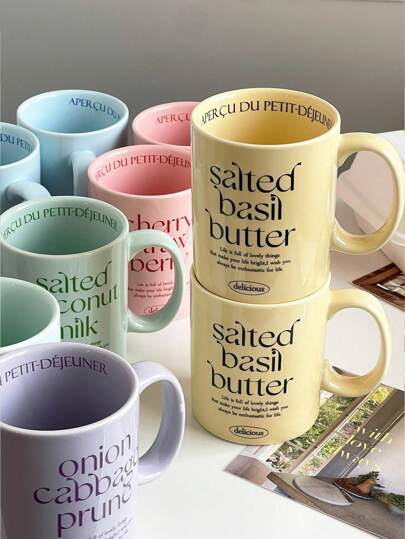 300ml Ceramic Letter Mug, Creative Coffee Cup, English Ceramic Water Cup For Girls. Couple Mug, Breakfast Cup, Coffee Cup