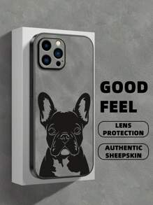 Funda protectora para teléfono de 1 pieza, diseño de patrón de bulldog, anti-huellas, amortiguador de golpes, gris suave compatible con iPhone11/12/13/14/15/16/16e/Xs/Xr/8p/7p/7/8, Galaxy/Redmi/OPPO/Vivo/Infinix