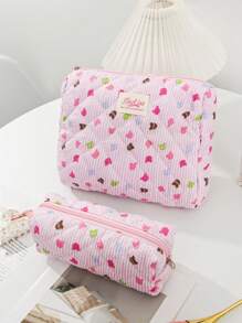 1 Peça/Conjunto Bolsa de Maquiagem com Estampa Fofa de Urso Colorido, Bolsa de Higiene Pessoal de Grande Capacidade com Alça, Bolsa de Embreagem Portátil com Estampa de Listras, Bolsa de Cosméticos Casual Octogonal para Mulheres, Mini Organizador de Pincéis de Maquiagem, Bolsa Pequena de Cosméticos, Essenciais de Viagem para Férias, Volta às Aulas, Bolsa Escolar, Bolsa de Viagem para Mulheres