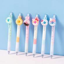 6pcs Donut Neutral Pen Back To School Season Cartoon Cute Press Pen Resin Creative Styling Pen Suitable For Students Teacher School Supplies Mother's Day Gift (Black Ink 0.5mm Smooth Writing)