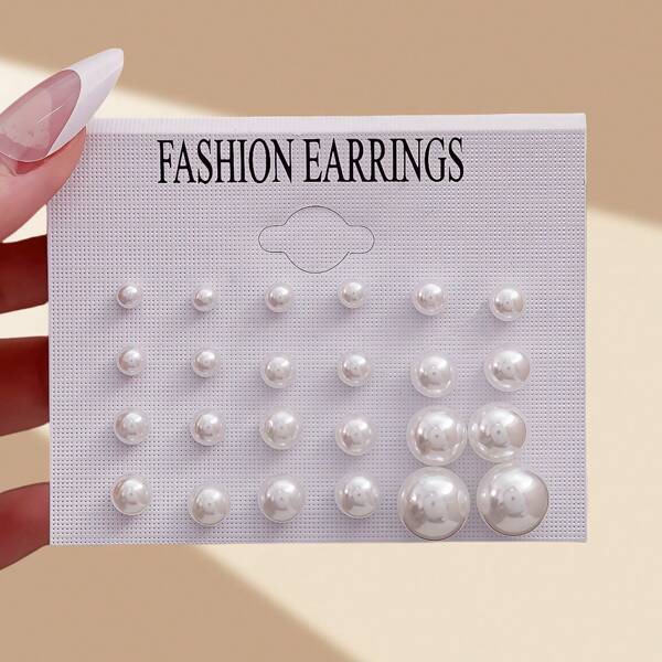 Conjunto de 12 pares de brincos clássicos mini elegantes com pérolas falsas, adequados para uso diário