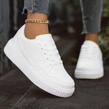 Women's Casual Sneakers, Fashionable Flat Shoes, Durable Non-Slip Lace-Up Athletic Shoes, Ideal For Casual, Walking, Running, Jogging, Solid Color Low-Top Sneakers, Round Toe, Lightweight And Breathable, Suitable For All Seasons Low-Top With Flexible Fabric Lining And EVA Sole