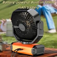 10800mAh Camping Fan With LED Light, 100-Gear Adjustable Wind Speed, Built-In Hook, Rechargeable Battery-Powered Outdoor Tent Fan With Timer, 5 Speeds USB Fan, Suitable For Outdoor Tent, Construction Site, Camping, Traveling, Holiday, Back To School, Halloween