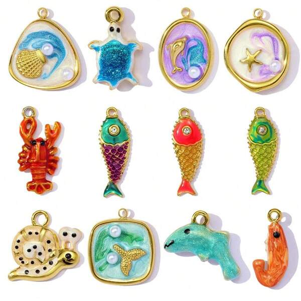 1pc Stainless Steel DIY Shell, Lobster, Fish & Sea Life Design Jewelry Pendant - Suitable For Necklaces, Bracelets, Earrings