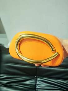 1pc Women's Fashion Evening Bag, Orange Color Bag, Party Bag, Round Acrylic Box Clutch, Mini Retro Metal Handle Chain Shoulder Bag, Handbag, Versatile Shoulder Crossbody Bag, Party Evening Clutch