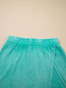 Mineral Wash Round Neck Tank Top Lined High Waist Split Skirt Set - 薄荷綠 - 查看 7