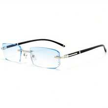 Men's Frameless Fashionable Glasses, Anti-Blue Light PC Lenses, Metal Hinges, Durable And Comfortable, Suitable For Casual Wear. Fashionable Glasses | Square Frame Glasses | Frameless Glasses - 藍片 - 查看 1