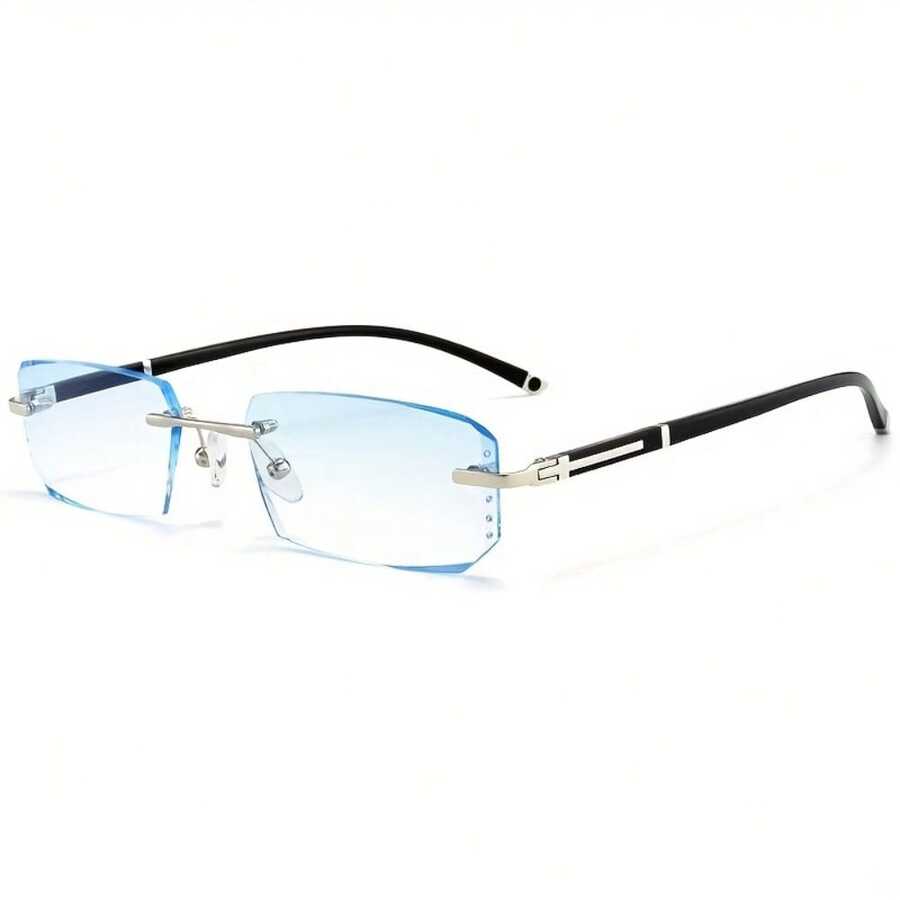 Men's Frameless Fashionable Glasses, Anti-Blue Light PC Lenses, Metal Hinges, Durable And Comfortable, Suitable For Casual Wear. Fashionable Glasses | Square Frame Glasses | Frameless Glasses - 藍片 - 查看 1