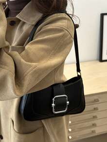 复古单肩腋下包，法棍设计便携包，日常收纳钱包手机包必备，轻巧便捷 - 黑色 - 查看 8