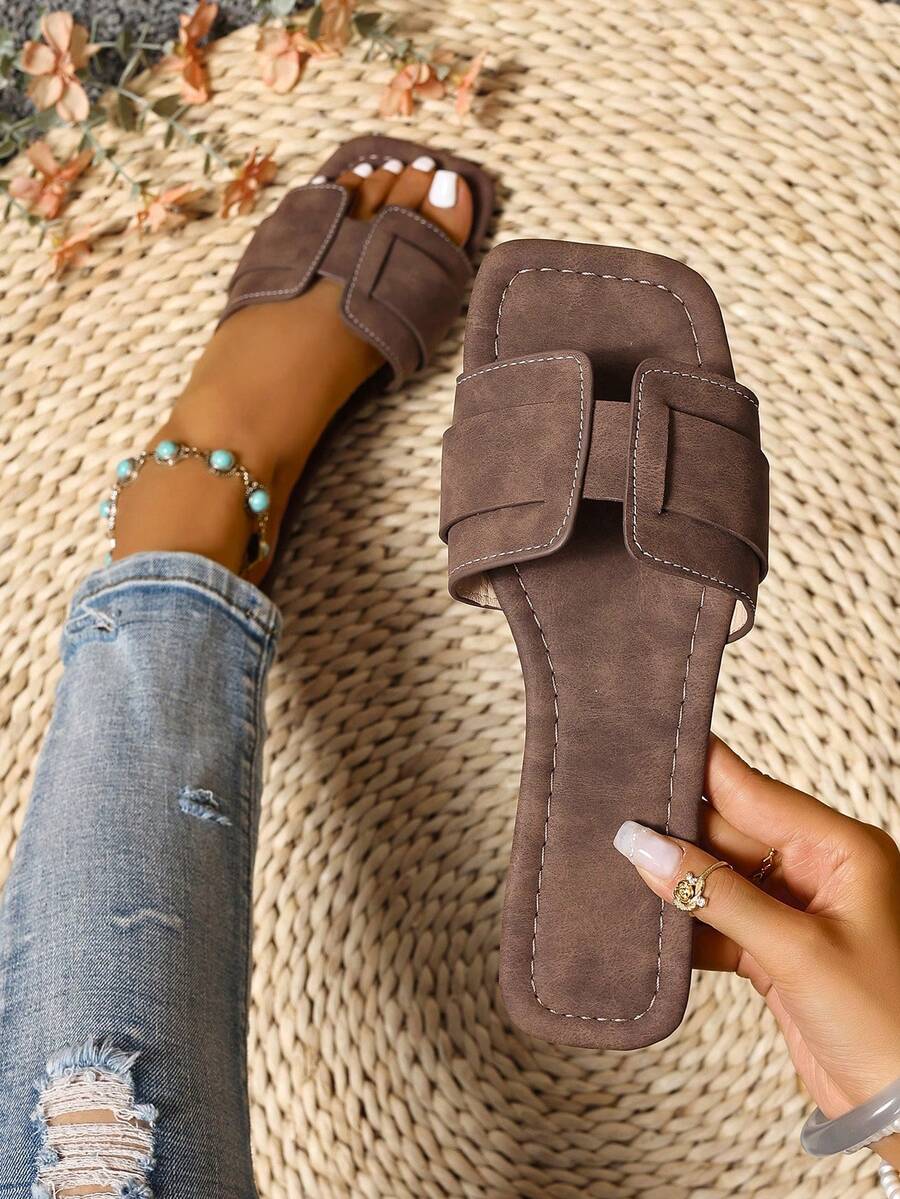 Korean Style Casual Flat Slides For Women,Slip-On Flip Flops Slippers,Open Toe Summer Roman Braided Sandals,Fashion French Style Ladies Beach Thong Sandals, Bohemian Flat Slouchy Shoes For Summer Beach