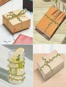 1 Roll 10M/5M Green Leaf Vine Ribbon Simulated Green Plants, Burlap Leaf Ribbon, Artificial Green Leaf Woven Vine Decoration, Suitable For Jungle Adventure Party, Home Decoration, Birthday, Wedding, Garden Decoration, Home Decoration, Hallway Decoration, Staircase Decoration - Green - View 12