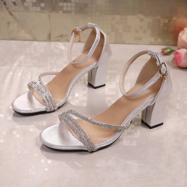 2025 Summer New Arrival Rhinestone Strap Adjustable Buckle High Heel Sandals For Women