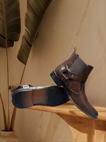 BOTA CHELSEA DE HOMBRE HECHO DE PIEL POR DENTRO Y POR FUERA APROPIADA PARA TODO TIPO DE EVENTO, BOTA COSIDA A MANO CON SUEL ANTIDESLIZANTE, MODA, CALIDAD, CONFORT, ELEGANCIA, TODO EN UN SOLO PRODUCTO - Café - Ver 3