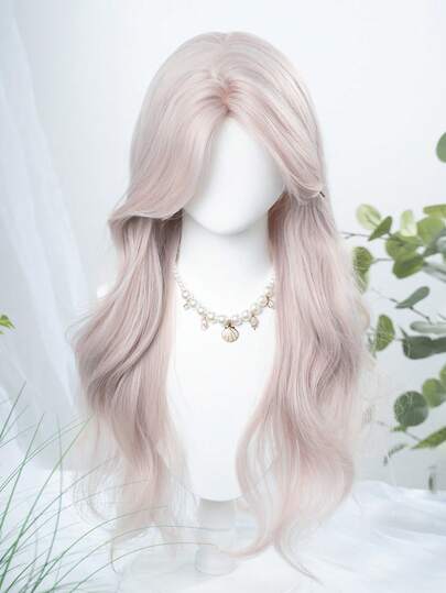 Forehead Lace 4*1, 1 Piece Synthetic Heat Resistant Curly Hair, With Bangs Pink Wig Length 30, Daily Weaving Natural And Realisticig (Accessories Not Included)