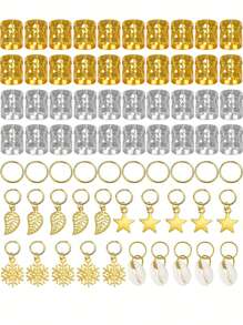 80PCS Golden Hair Accessories For Braids, Aluminum Dreadlocks, Dreadlocks Hair Accessory Sets, Metal Bracelets Dreadlocks, Braid Hair Jewelry, Hair Bands, For Decorating Women And Men's Hair ,Flat Claw Clip, Claw Clips, Clips For Hair, Hair Slide, Hair Claws