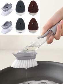 Long Handle Kitchen Cleaning Brushwith Refillable Detergent Reservoir &Replaceable Heads-Multi-SurfaceScrubber For Pots, Pans, Dishes, SinksCountertops,Stovetops,Backsplashes,Non-Scratch Cookware& Appliances