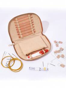 [可互换织针] Looen 49 件铝制圆形织针套装，带人体工程学手柄，可互换尺寸 13，收纳盒和配件 - 非常适合小型项目，红色、绿色、棕色，可互换织针，Looen - 彩色 - 查看 7