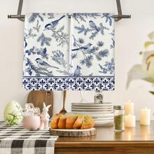 2 Pieces Set Of Kitchen Towels With Classic Retro Color Patterns Of Blue And White Porcelain, Blue And White, Soft And Absorbent Decorative Polyester Dishwashing Towels, Machine Washable, Size 40 * 60cm, Suitable For Decoration In Kitchens, Restaurants, Family Banquets And Parties, And Can Also Be Given As Gifts.