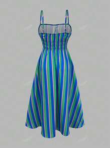1 Peça Vestido Casual Tipo Camiseta com Listras Boêmio Elegante Tecido, Adequado para Praia, Encontro à Noite, Férias, Uso Diário, Foto, Viagem, Festival de Música Country, Primavera/Verão