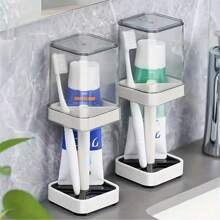 Toothbrush Holder With Rinse Cup, Couples Toothbrush Organizer, Toothbrush Storage Rack, Simple Style Toothbrush Holder And Bathroom Cup Set, Bathroom Supplies, Home Decor, Home Furniture Back To School