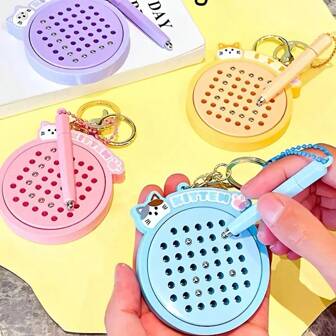 1pc Portable Cartoon Cat Magnetic Drawing Board Set With Beads, Stylus And Keychain - Lightweight Travel Toy For Teens, Relaxation & Creativity, Pink/Blue, Durable ABS Plastic, Compact Design For Flights & Cars, Creative Activity Kit | Colorful Painting Toy | Interactive Play Set