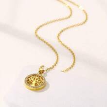 1 Collar con colgante del árbol de la vida de estilo bohemio elegante - Acero inoxidable 316 neutro con decoración de rhinestones, diseño circular dorado, un collar exquisito, adecuado para fiestas diarias y uso casual de las mujeres, joyería de moda, decoración del árbol de la vida/regalos festivos/para dar a amigos/para dar a familiares