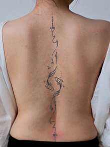 1 件脊椎假纹身临时纹身半永久纹身鱼防水防汗持续 1-2 周逼真草本汁防摩擦不反光黑色适用于女性和男性纹身贴纸适用于手臂、胸部、腿部、腹部、腰部、手指、颈部、脊椎、现代人体艺术 - 黑色 - 查看 3