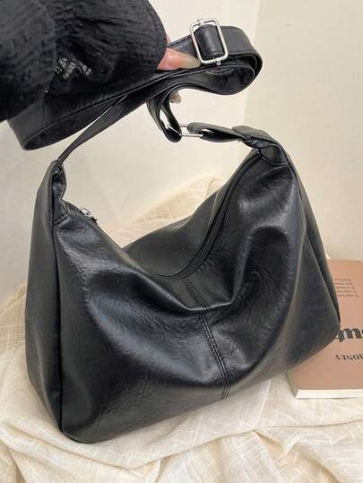 时尚纯色柔软PU皮革单肩包，复古百搭大容量斜挎包，适合上学、办公、日常通勤，优雅手提包带拉链钱包，轻便休闲邮差包，绝佳的礼物之选。