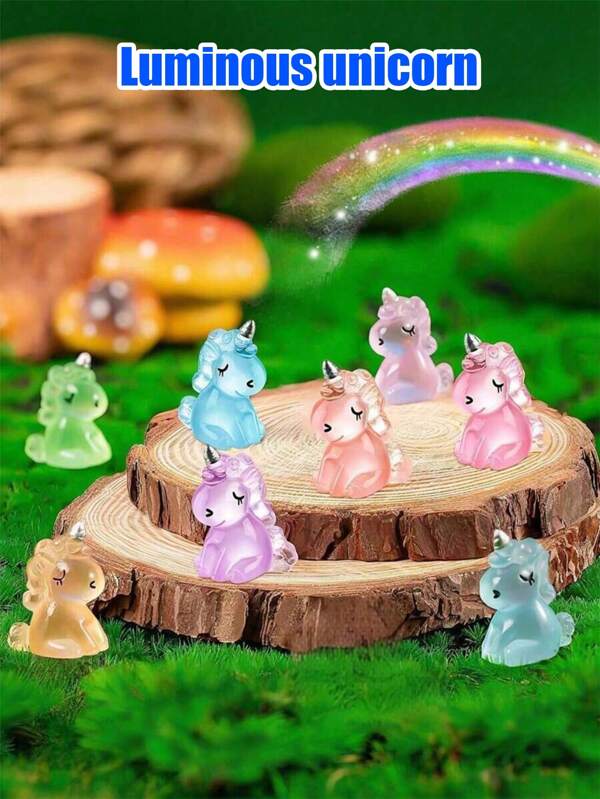 20pcs Glowing Miniature Resin Unicorn Statues Suitable For DIY Fairy Tale Garden, Landscape, Aquarium, Birthday Party, Room Craft Decoration, Resin Crafts, Miniature Landscape, Dollhouse, Garden, Patio, Patio Decor Accessories